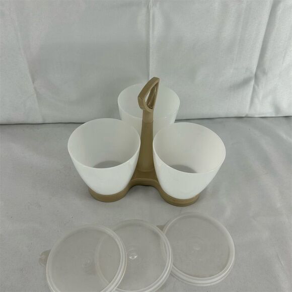 Vintage Tupperware Condiment Caddy 7 Pc Set Almond & White Retro Kitchen - Picture 1 of 6